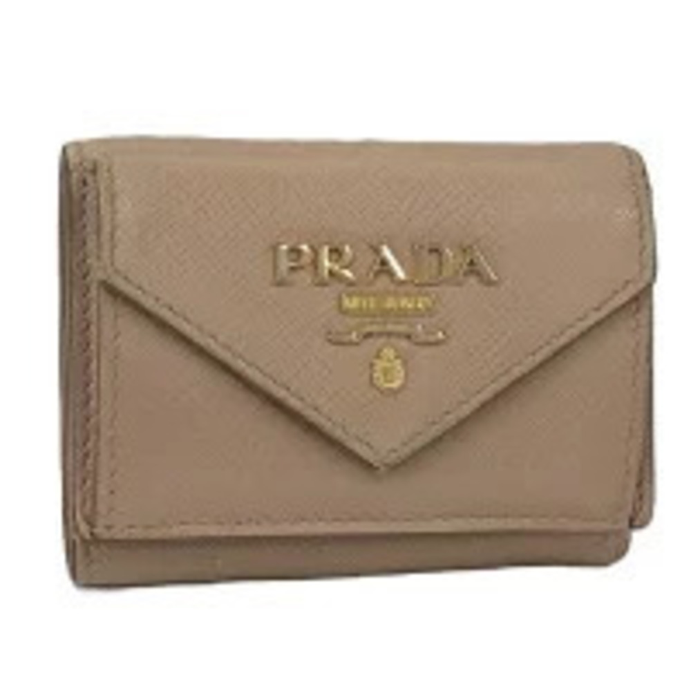 Prada Tri fold Wallet Saffiano Leather Beige Cream